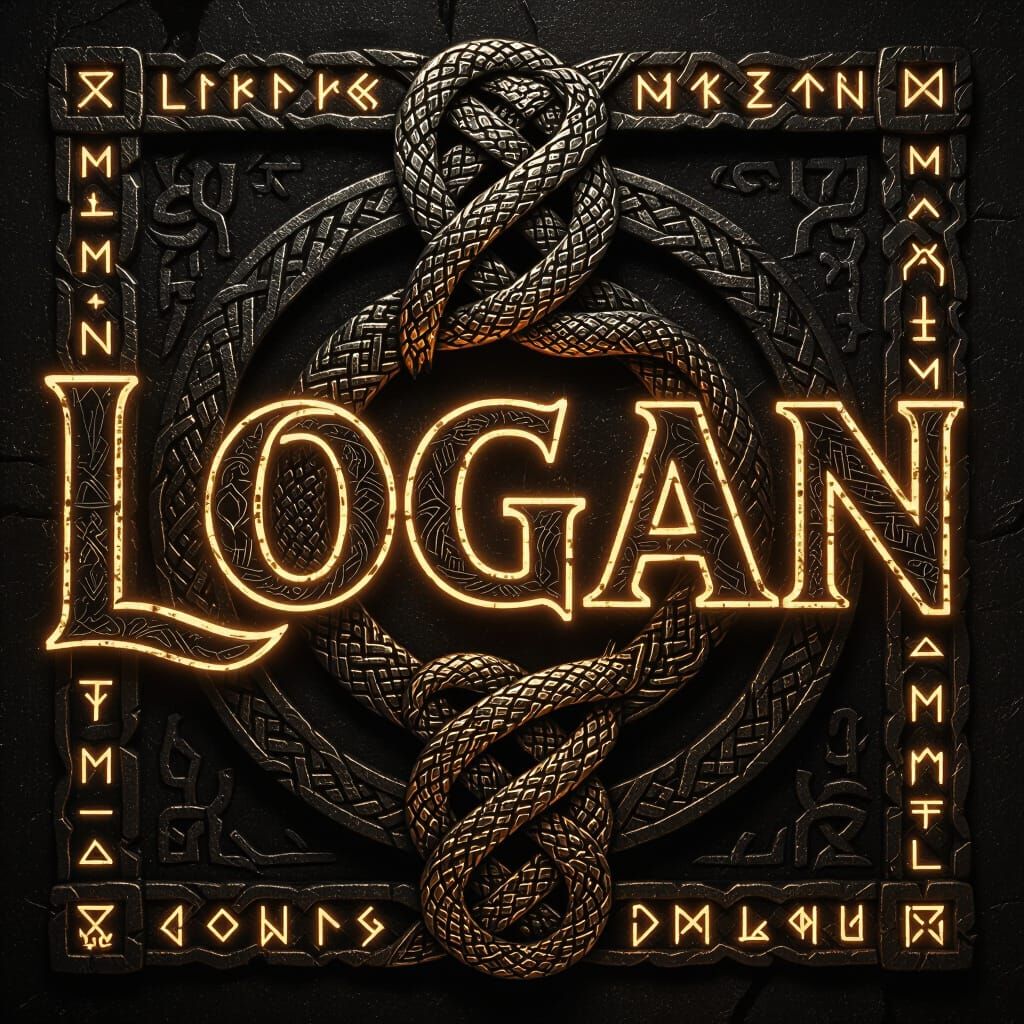 Mythic Viking "LOGAN" Text with Glowing Runes