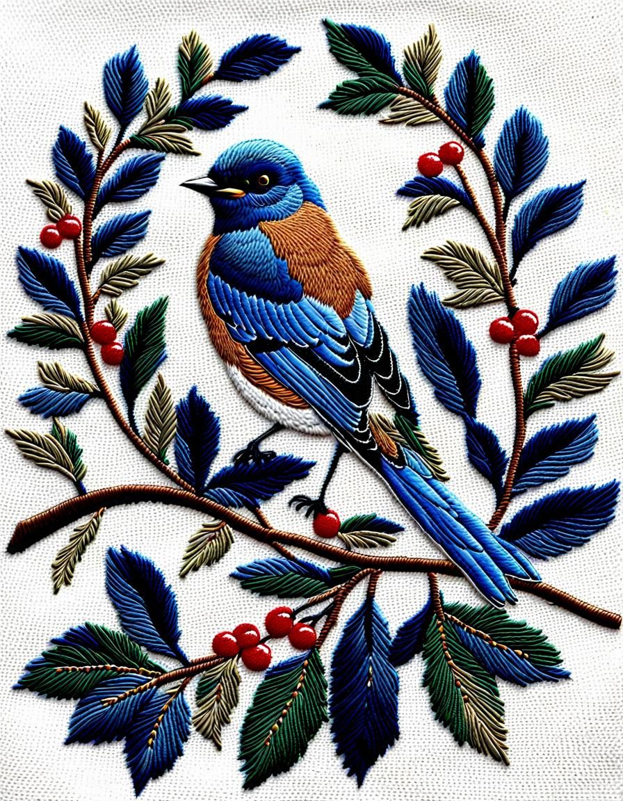 Eastern Bluebird Embroidery. - AI Generated Artwork - NightCafe Creator