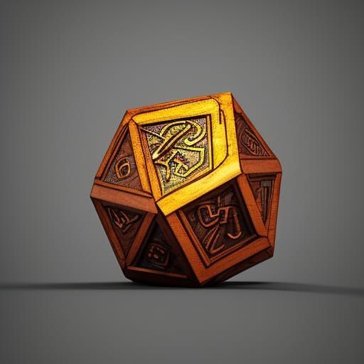 Wooden d20, cursed, evil, glowing, hyperdetailed, blood, 1