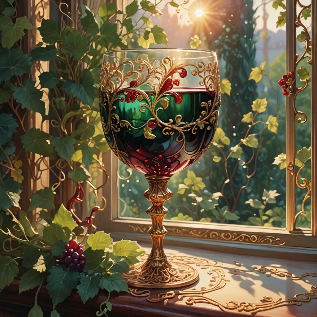Goblet of Wine: A Fantasy Art Nouveau Illustration