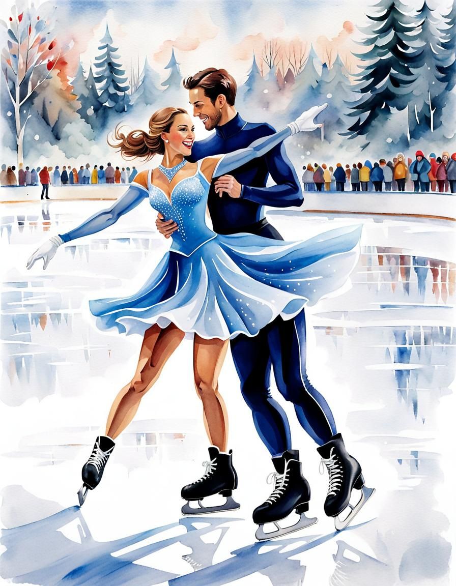 Excitement of Woman and man during Ice Skate Competition   by @Heralyn
