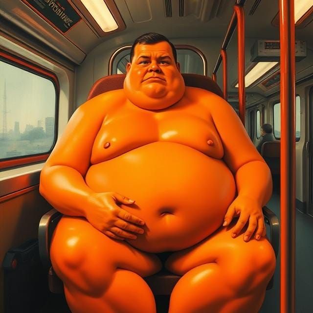 Fat orange man on train