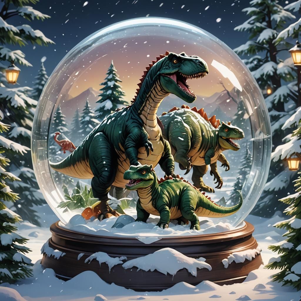 Dinosaurs in snow globe - AI Generated Artwork - NightCafe Creator