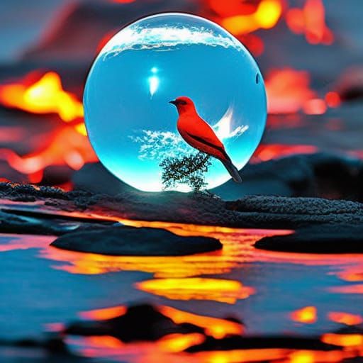 Bird in lava ice orb