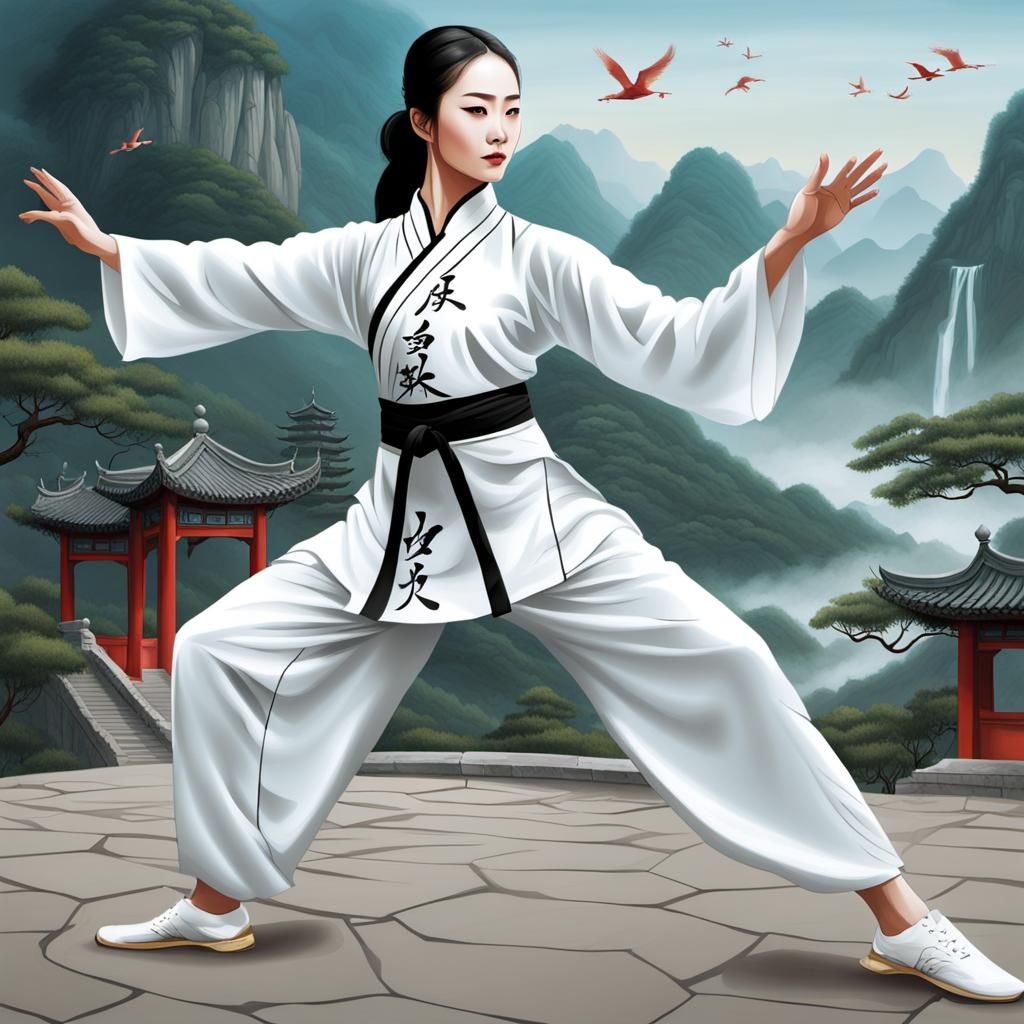 Tai Chi Girl in Han Costume: Surreal Impasto Painting