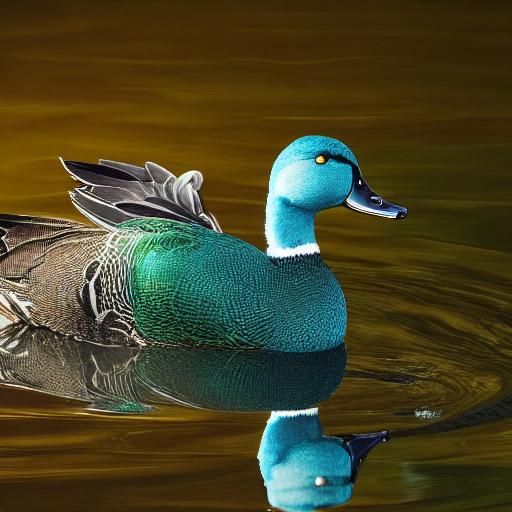 Teal duck landing on a calm pond in the early morning while ...