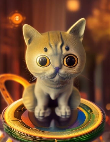 cute cat-robot-pet on stargazing platform with rotating sphe...
