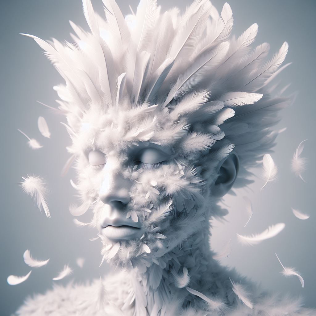 sculpture made of fluffy white feathers