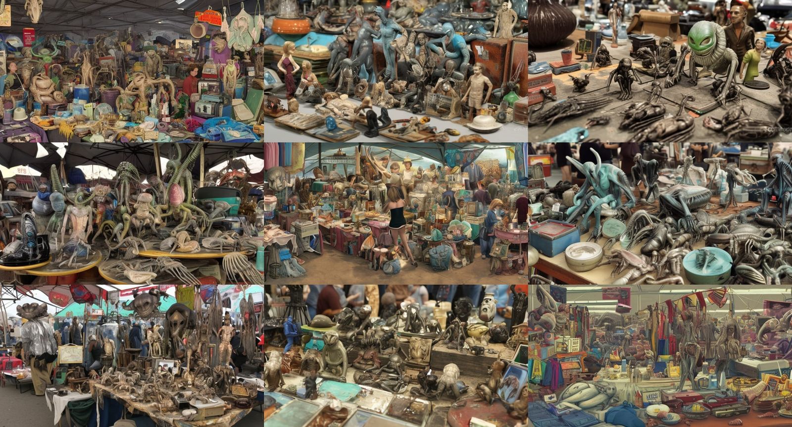 Highly detailed scenes from an alien flea market
