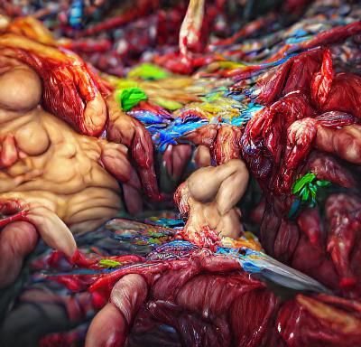 Gore guts and bodies colourful detailed painting 8k resoluti...