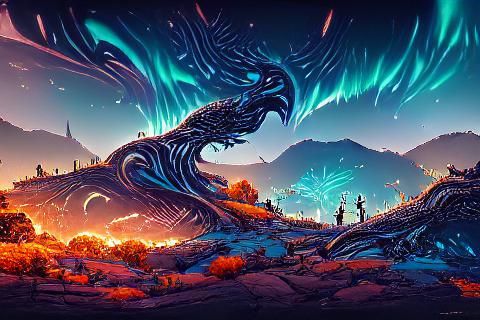 A beautiful cosmic Landscape, Unreal Engine complex parallax...