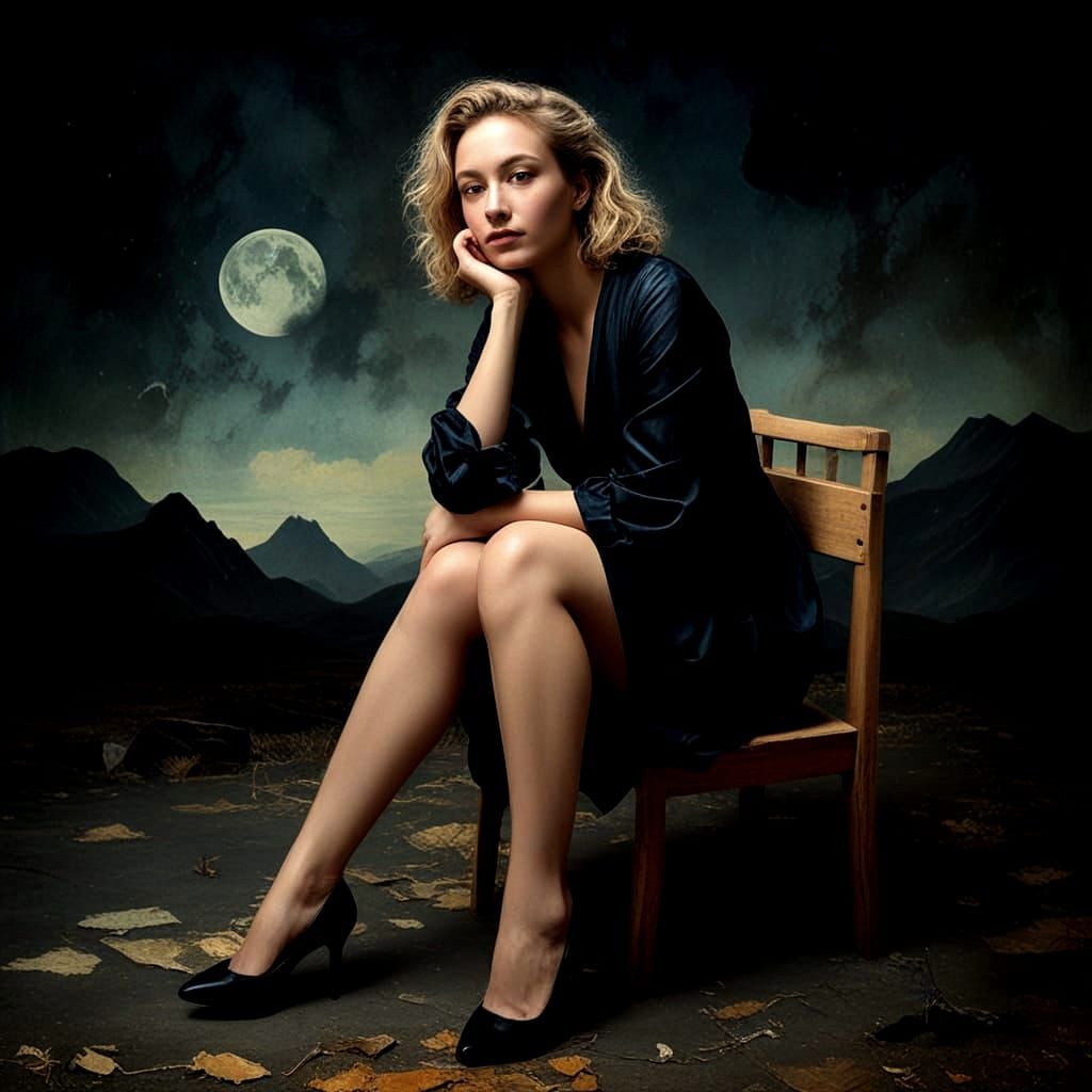 Surrealistic Lady in Whimsical Fantasy Scene