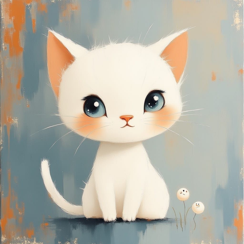  <lora:softOilPainting:1.0> close-up of a chibi white cat