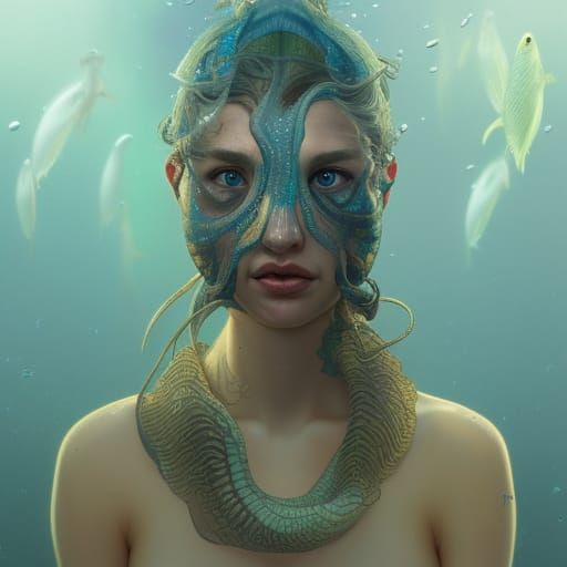 Aquatic fish like people with gills on their neck who live i...