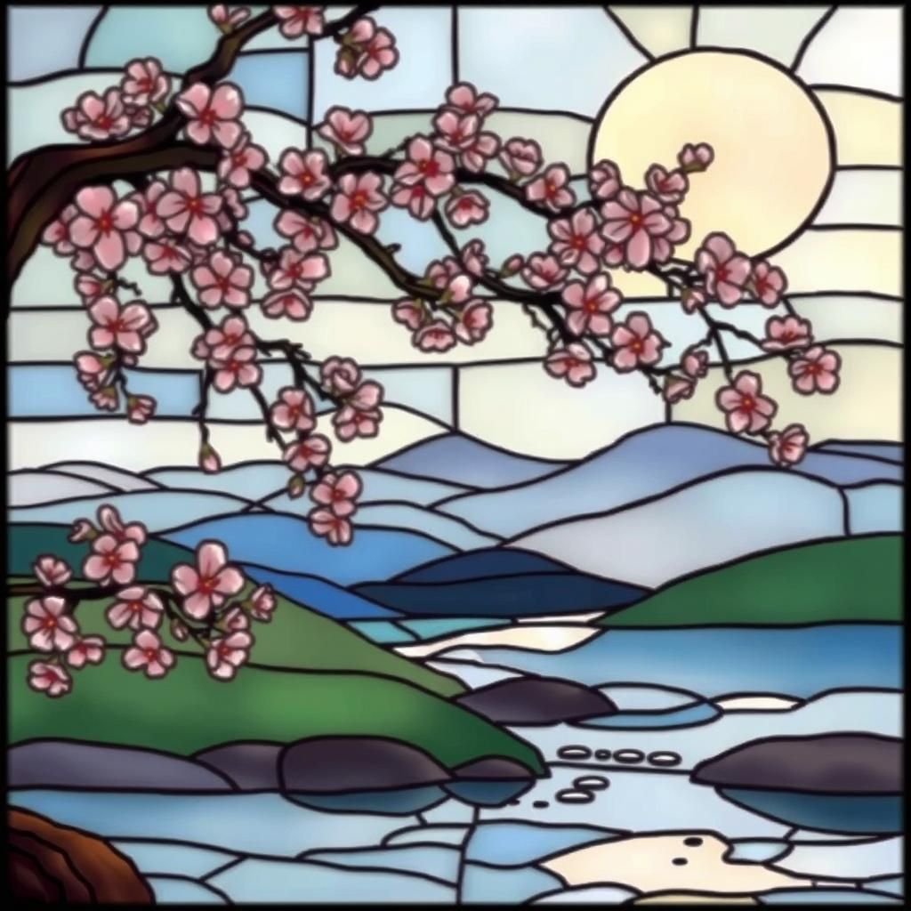 Art by Masamune Shirow, Japanese-inspired stained glass, del...