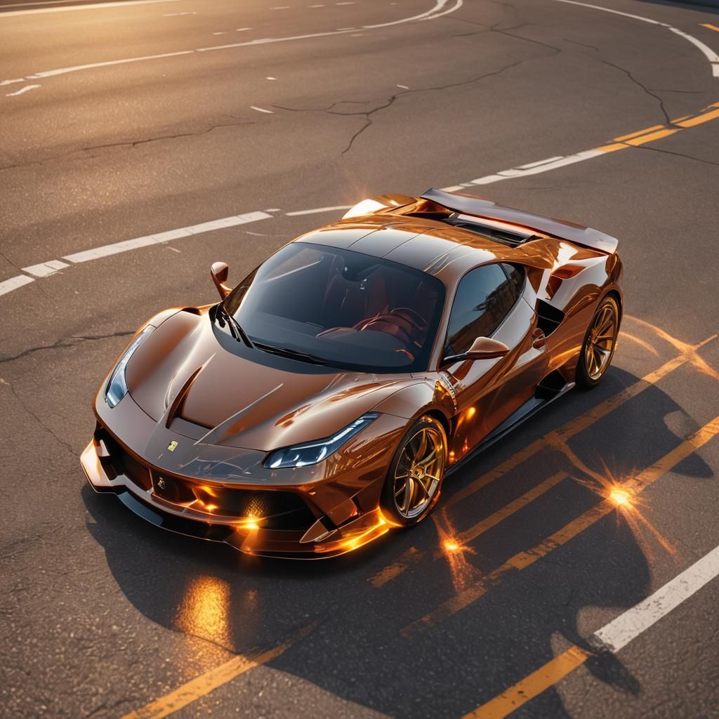 Futuristic Ferrari Speeding Across the Sun in Anime Art