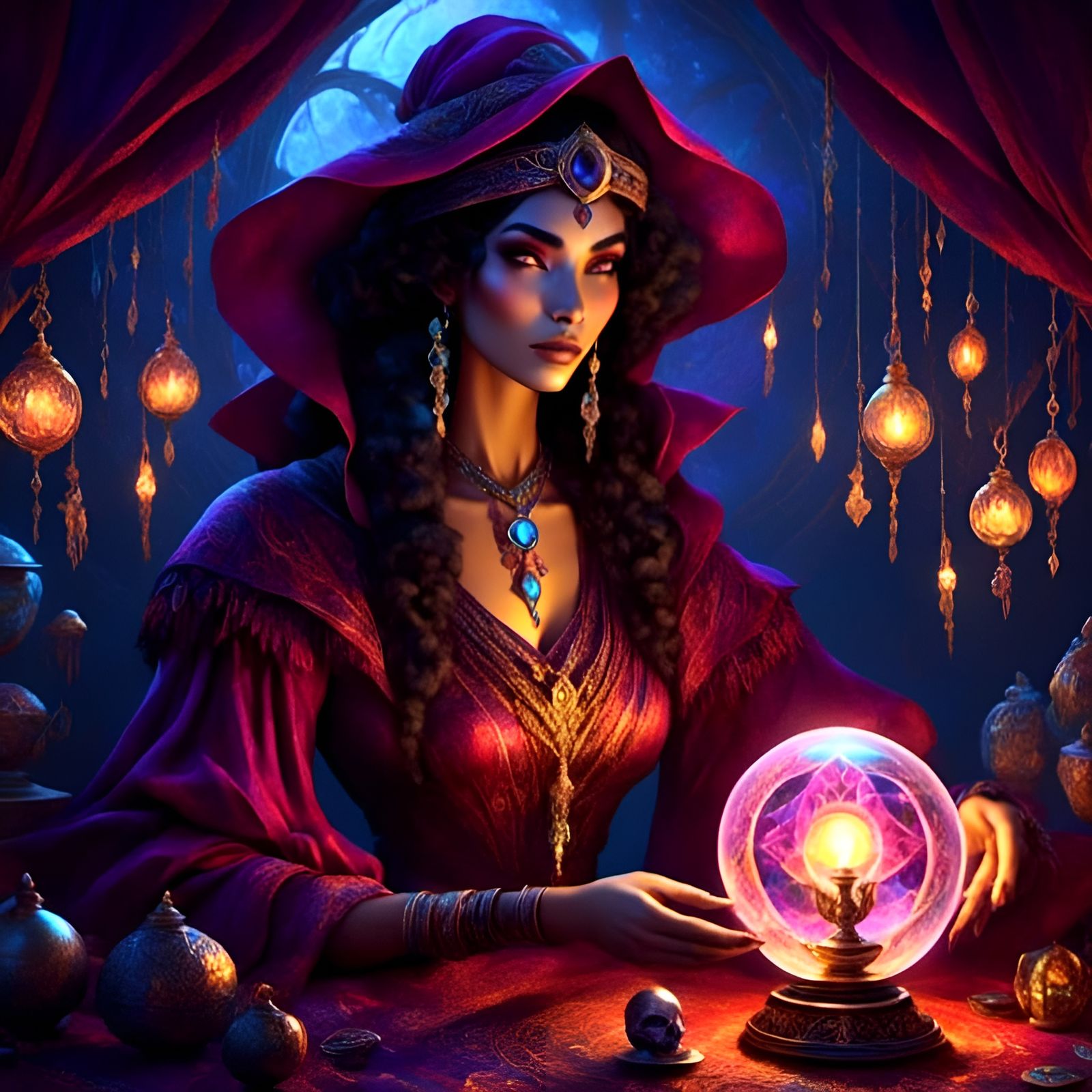 Sinister Fortune Teller with Crystal Ball Portrait