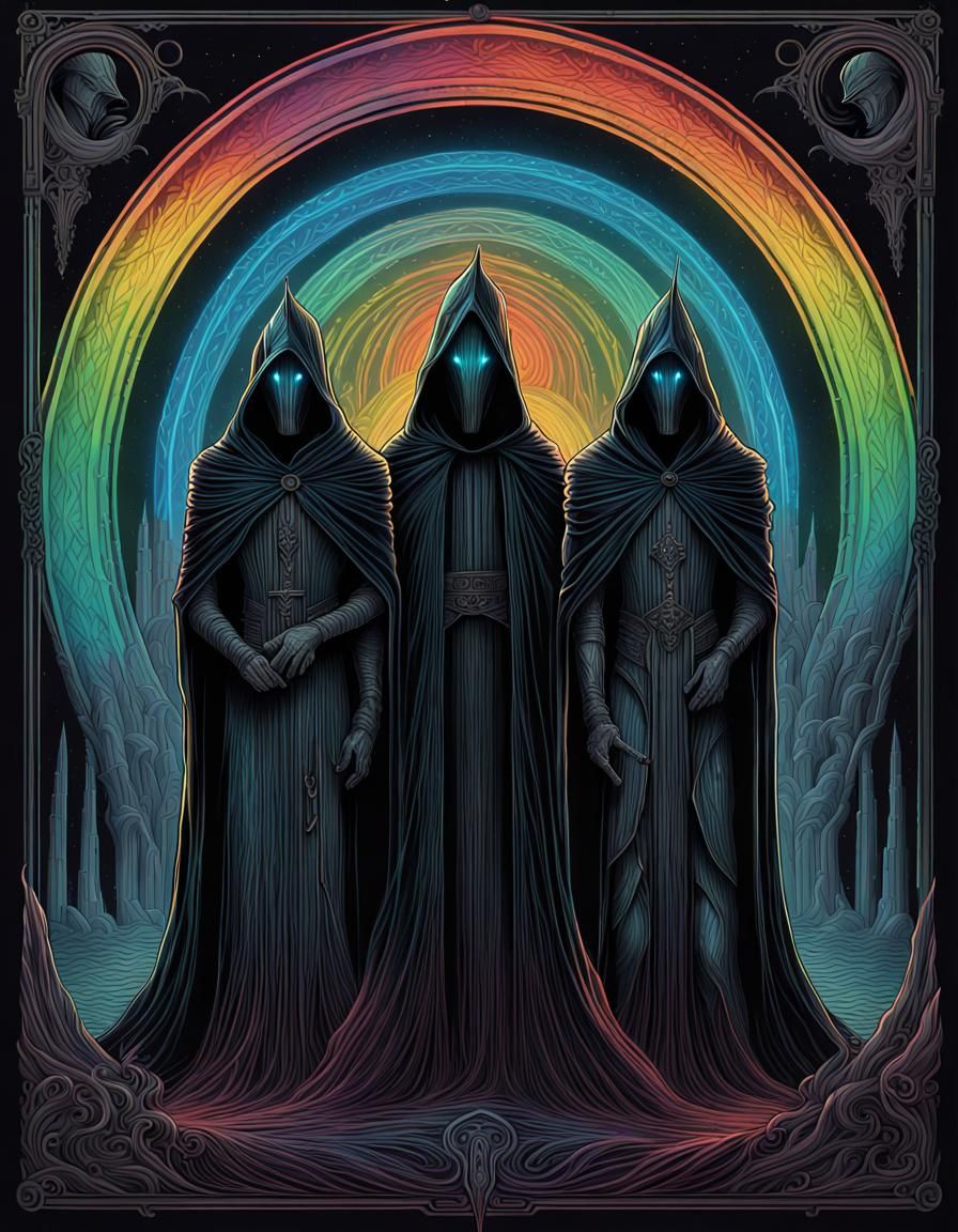 An Ornate Art Deco Gothic Movie Poster Of Ringwraiths Drawn In The 