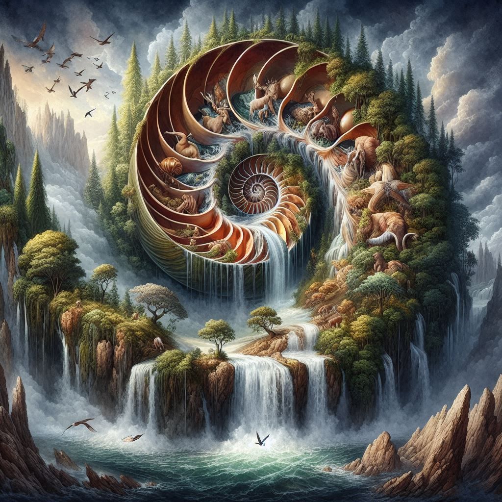 Magical forest in nautilus shell