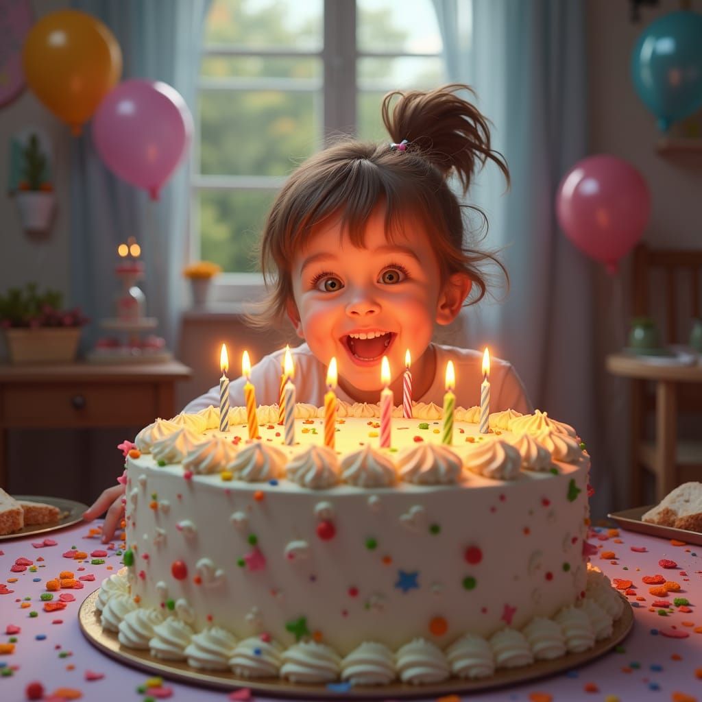 Joyful Child Celebrates Birthday in Fantasy Art Style