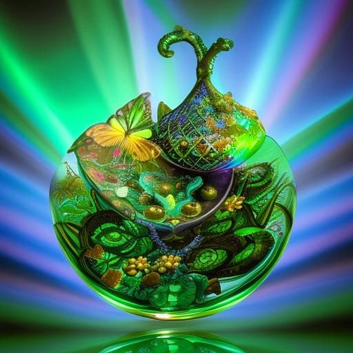 Enchanted Forest Inside Emerald Glass Dodecahedron