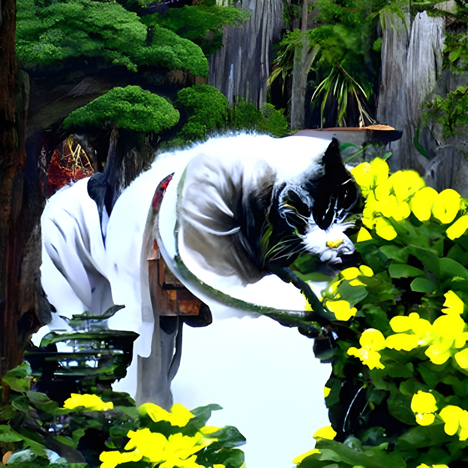 traditionnal japanese garden with cat plants