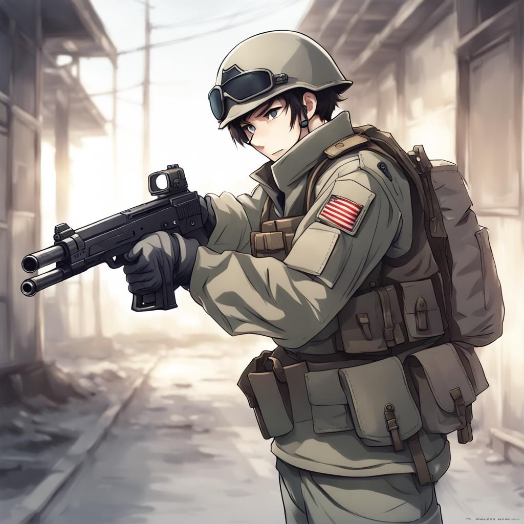 soldier holding pistol
