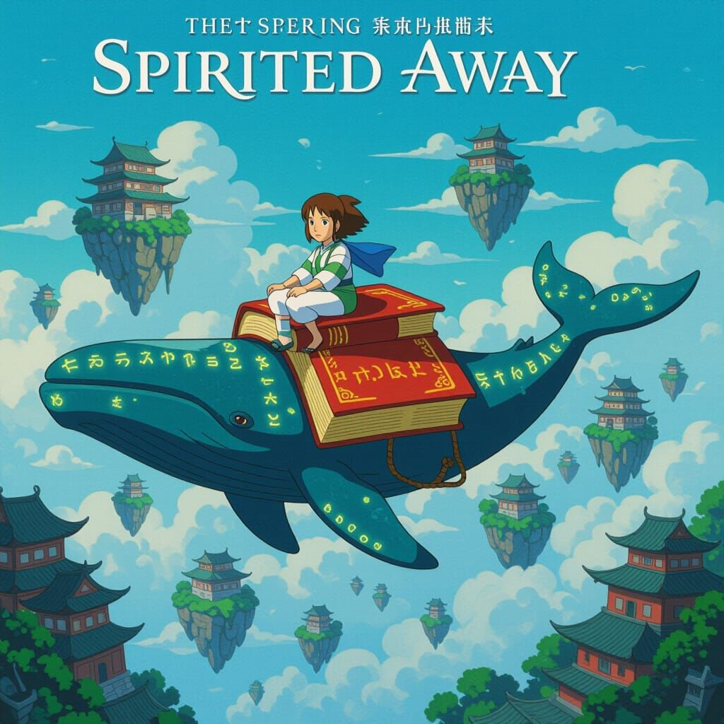 Reimagined movie poster for 'Spirited Away'. A whimsical scene where Chihiro rides not a dragon, but ...  by @Starlight