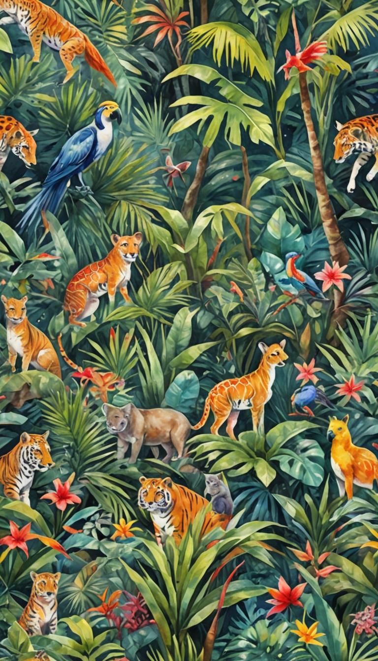 Tropical watercolor with animals 2