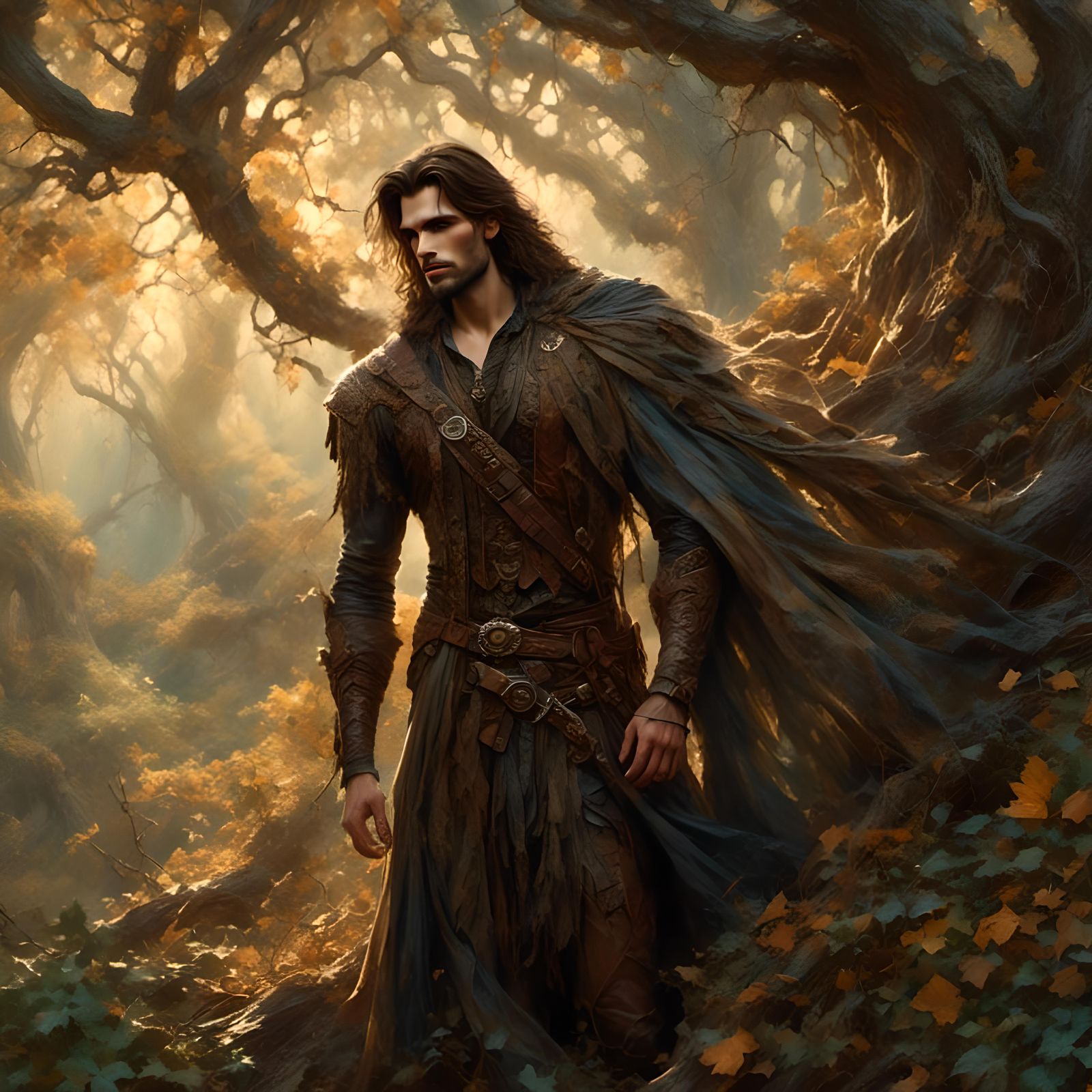 Romantic Fantasy Man in Enchanted Forest