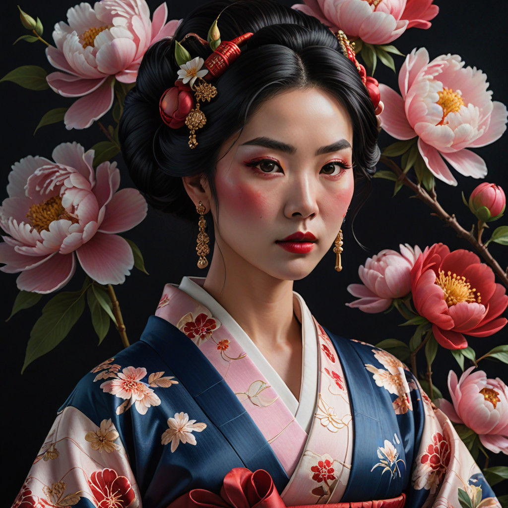 Serene East Asian Woman in Traditional Japanese Kimono