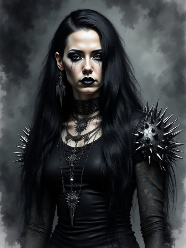 <lora:Spiked Intensity:1.0> Spikes, woman, ethereal, demonic, satanic, macabre, horror, gothic, black, florals, detailed and intricate, ethe...