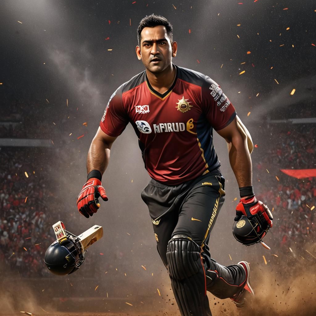 Ms dhoni in rcb t shirt - AI Generated Artwork - NightCafe Creator