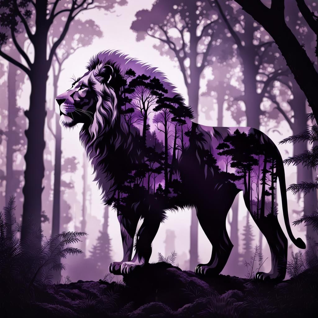 Double Exposure Lion in the Forest  by @Chickadee