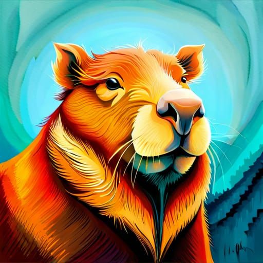 "Create a fun and whimsical illustration of a capybara, with...