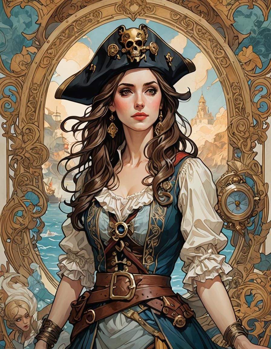 Pirate Portrait in Art Nouveau Comic Style
