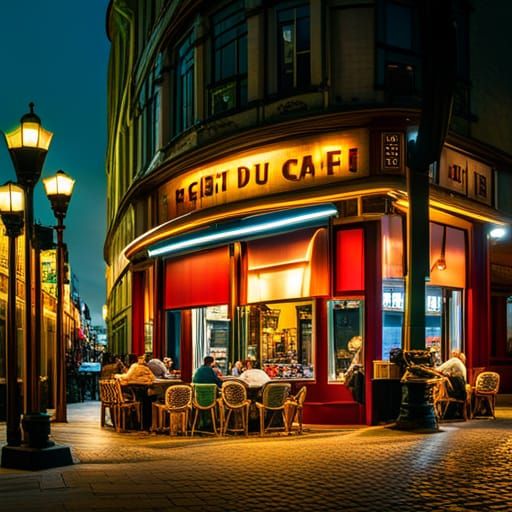 Customers having a good time at Terrasse du café le soir, Place du