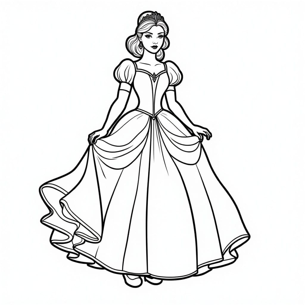 Princess, Black outlines, white background, sharp focus <lora:Coloring-Book-flux:1.0> 