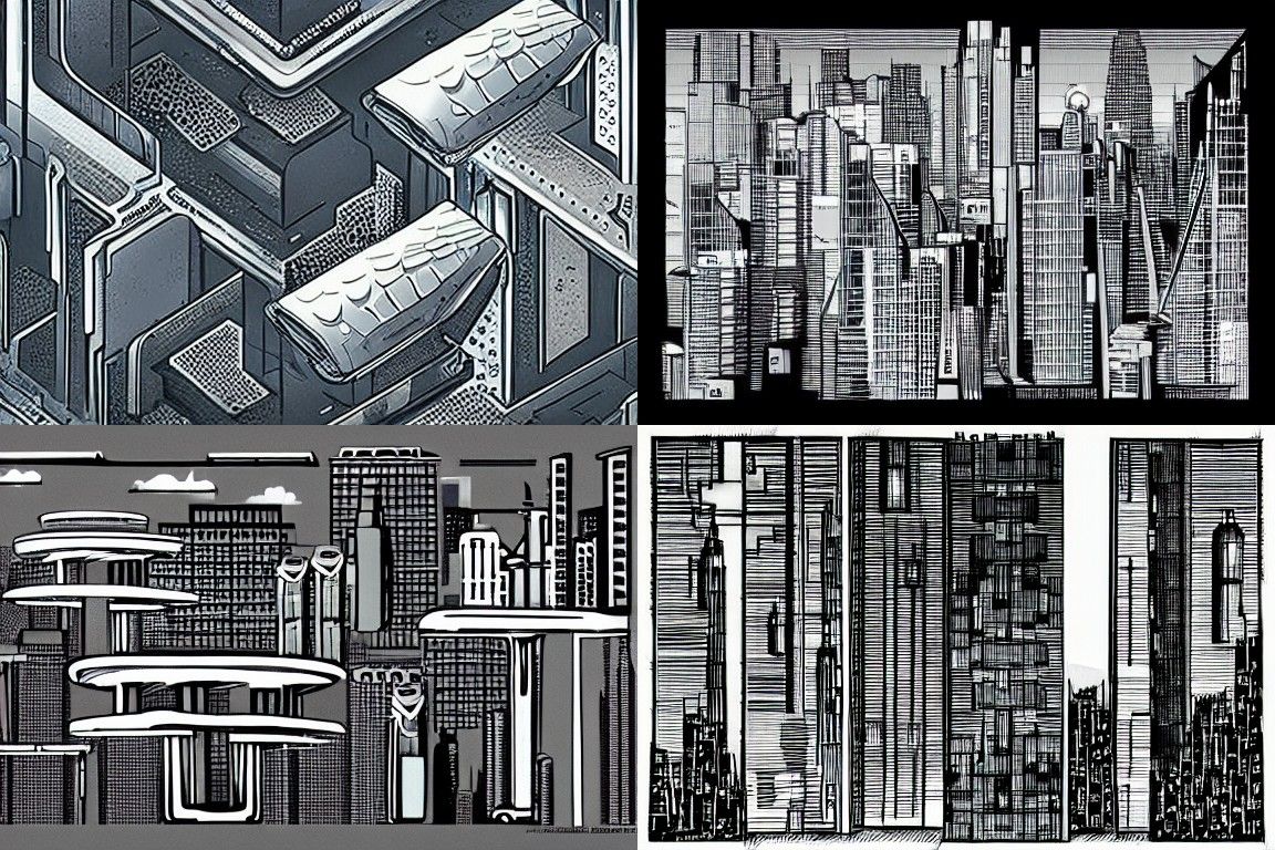 Sci-fi city in the style of Concrete art
