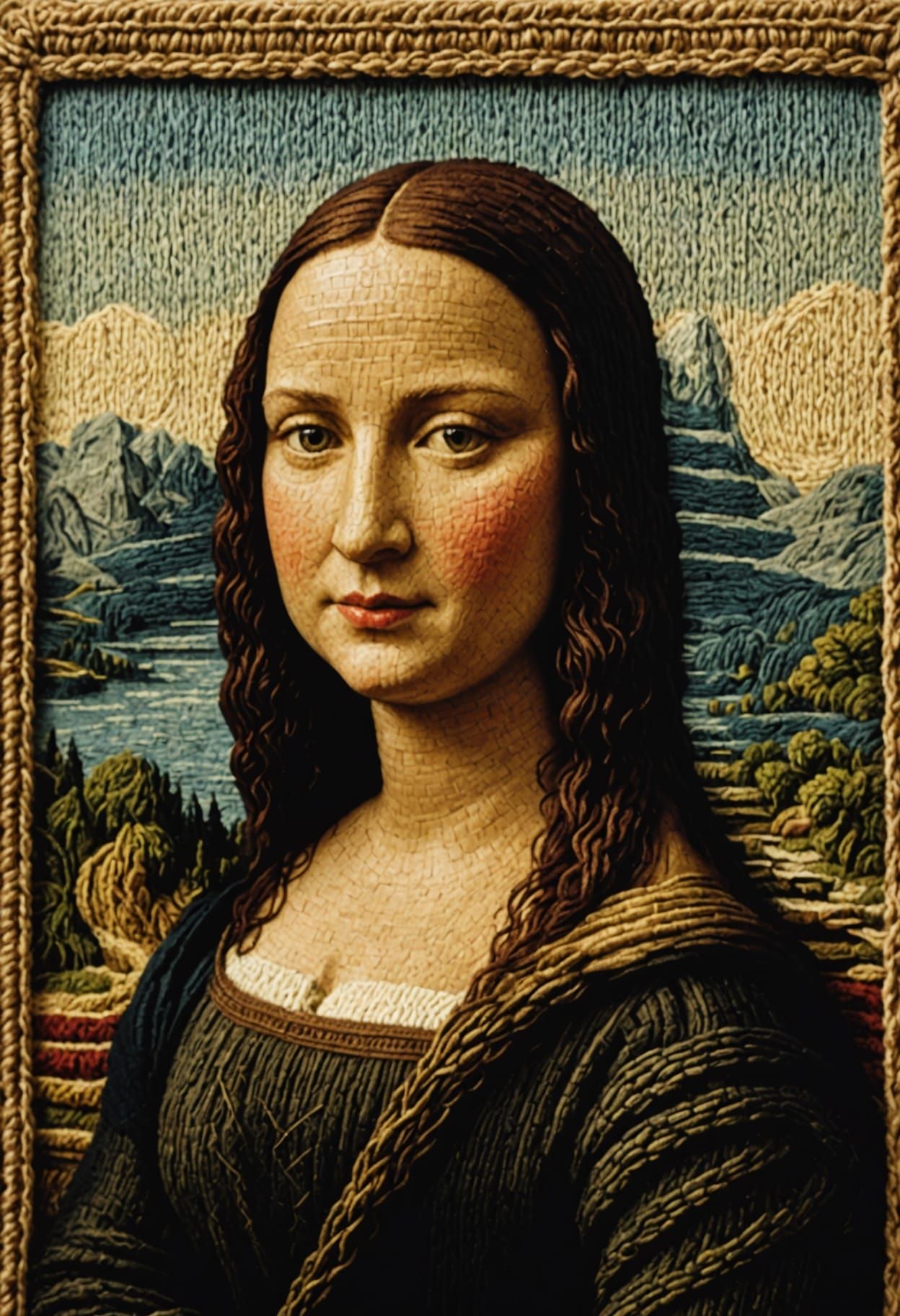 A knitted Mona Lisa  by @EmzMc