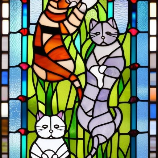 stained glass of cats