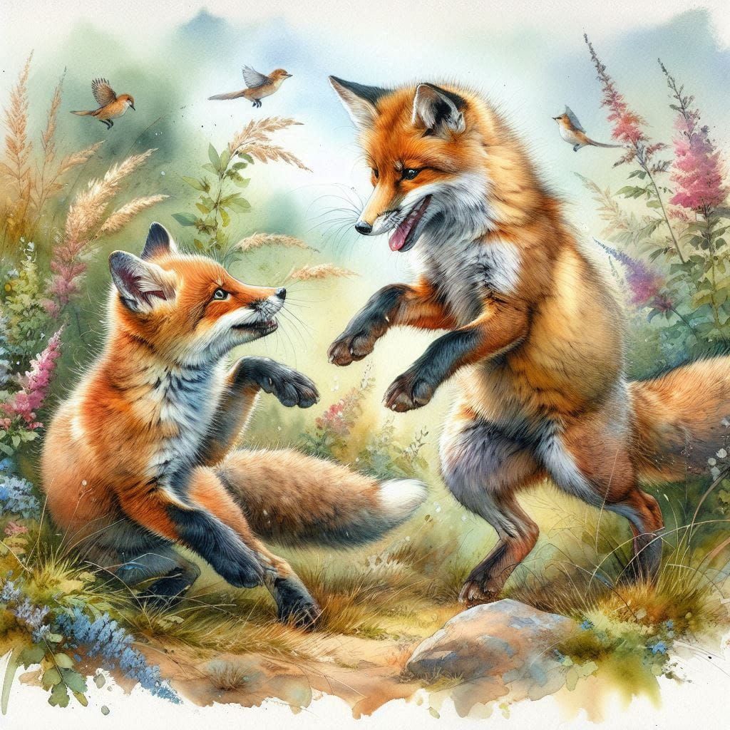 Spielende Fuchskinder