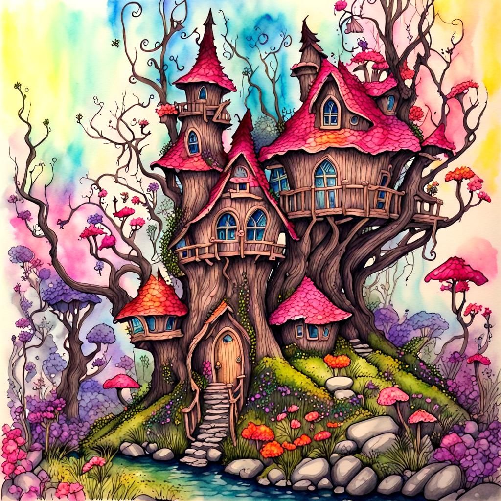 Fantasy fairy house, 
fantasy enchanted forest, fantasy ench...