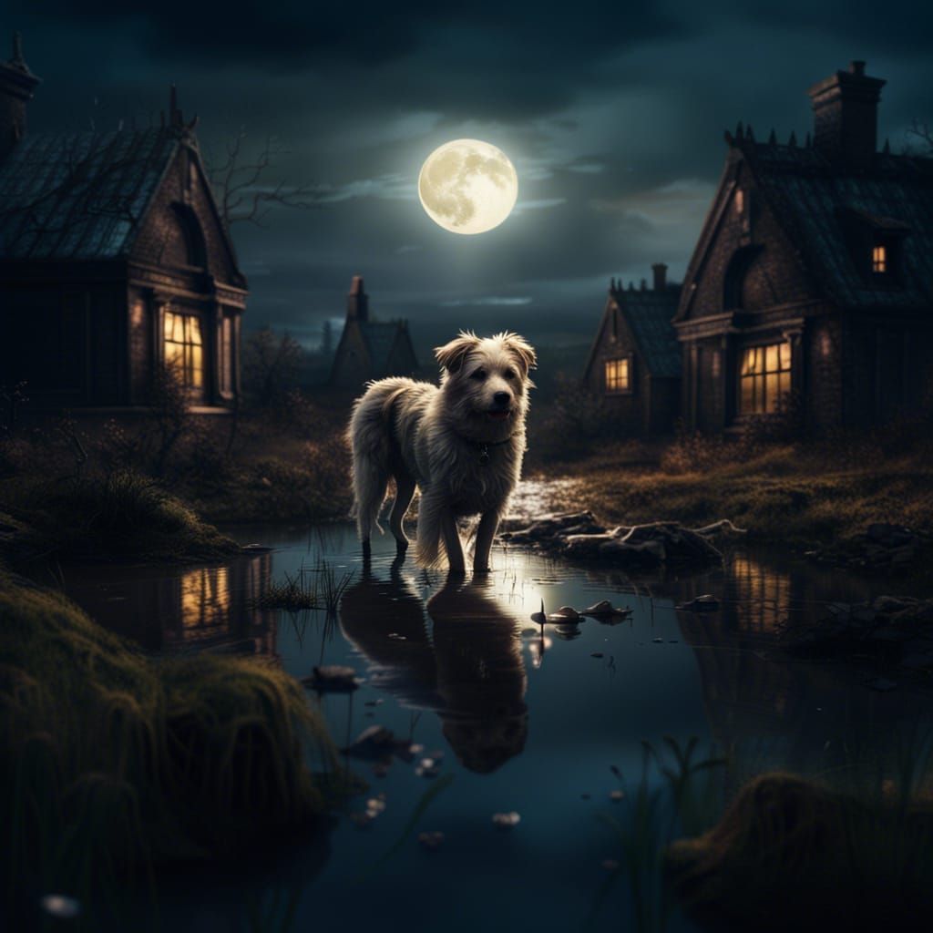 Dog in a magical moonlight.