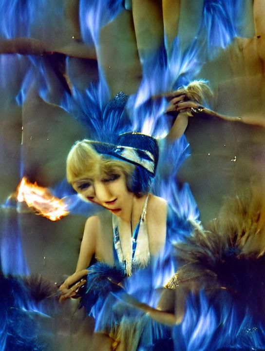 Blonde flapper haloed by blue fire, film, 1924