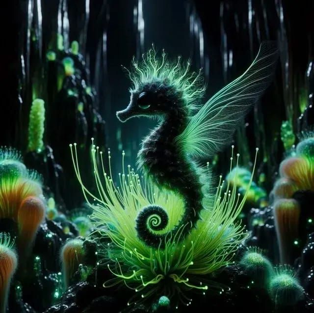 Teeny Tiny Green Fluffy Seahorse