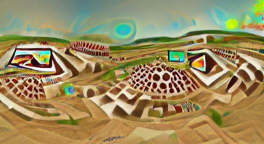 Çatalhöyük geometric abstract art mixed media panorama expan...