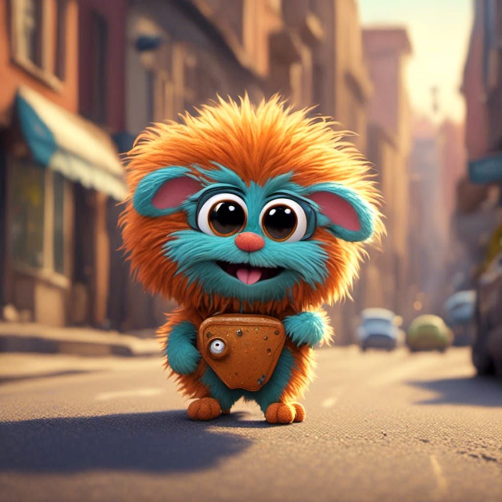 <lora:Fluffmuppets:1.0>
An extremely cute and happy fuzzy creature walks down the street. 3D effect. sharp focus. narrow depth of filed. fun...