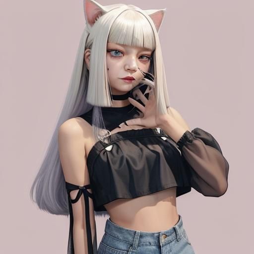 tae mixed with sia with cat ers with croptop cute makeup lon...