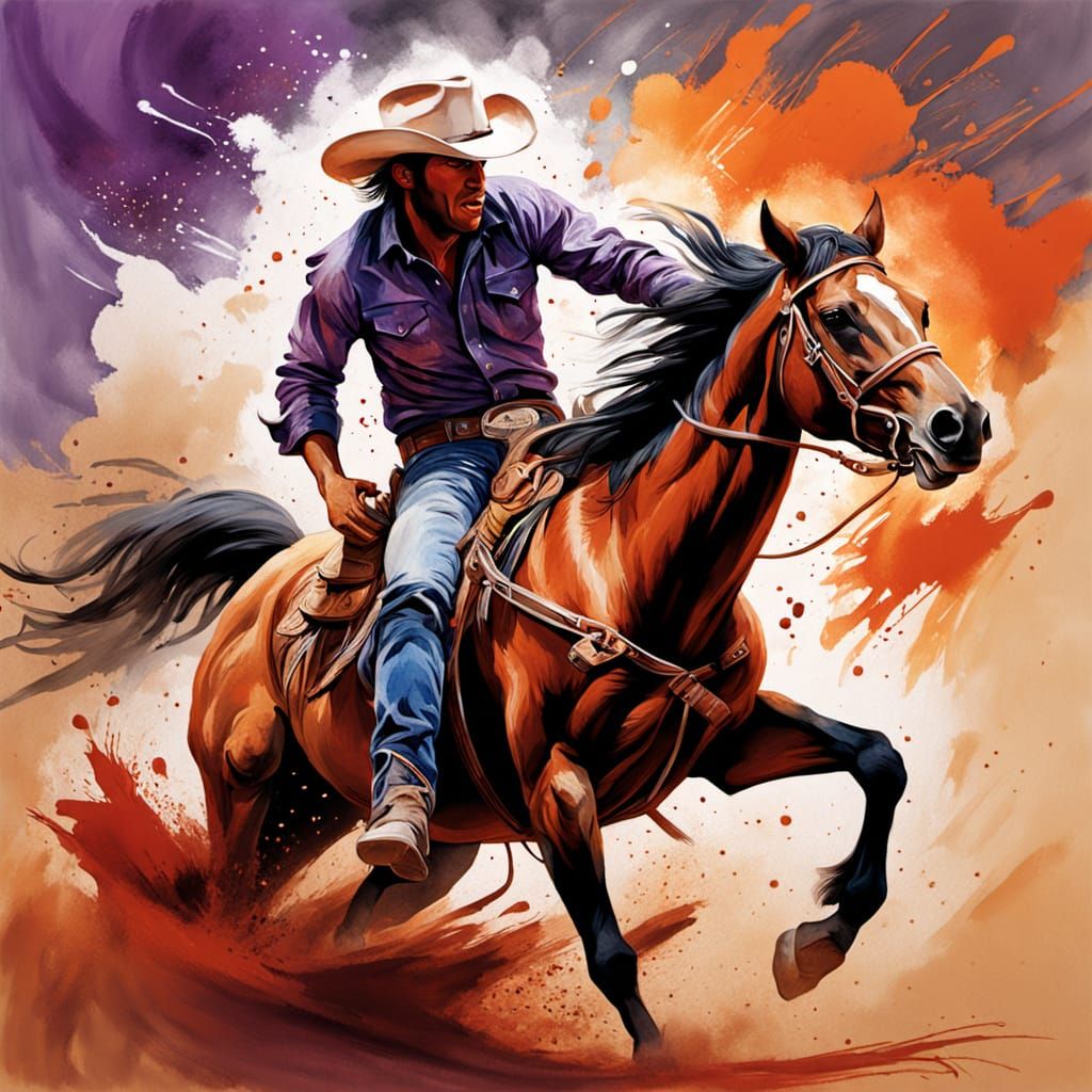 Illustration using Airbrush art of a courageous cowboy and his horse ! 
